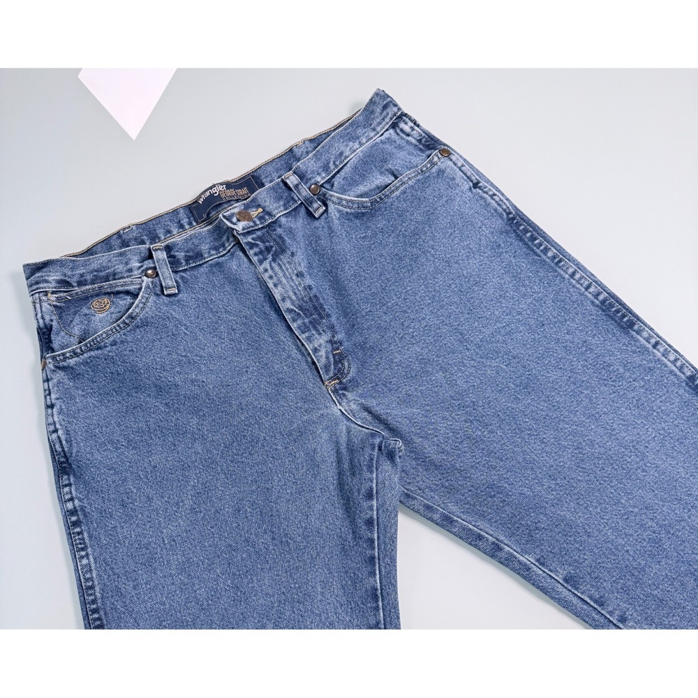WRANGLER George Strait Solid Blue 100% Cotton Mens Cowboy Cut Denim Jeans -35x32